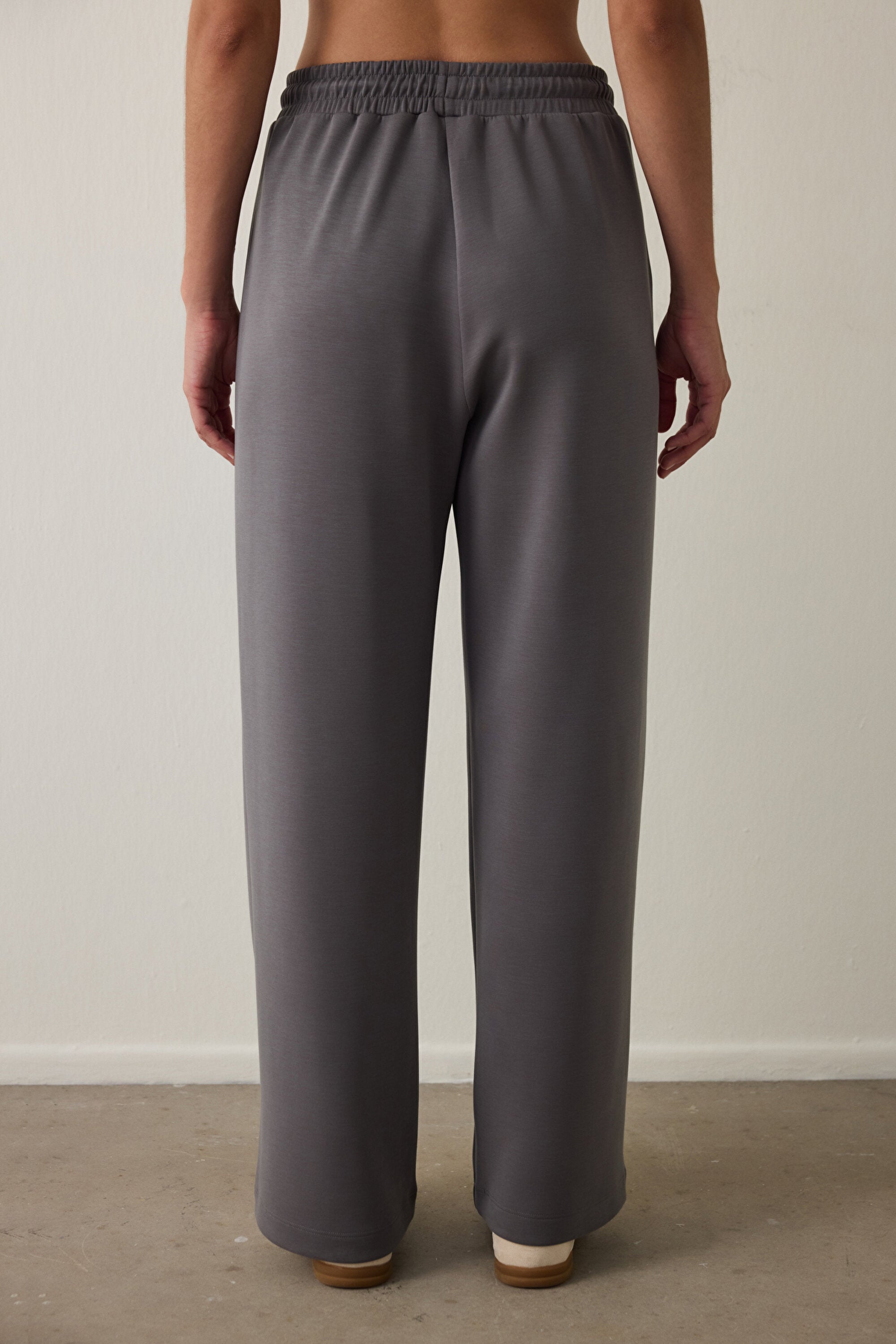 Gray Modal Straight Leg High Waist Front Pocket Trousers