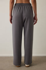 Gray Modal Straight Leg High Waist Front Pocket Trousers