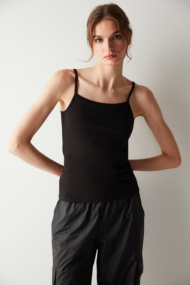 Black Basic Tank Top with Straps Hover Image