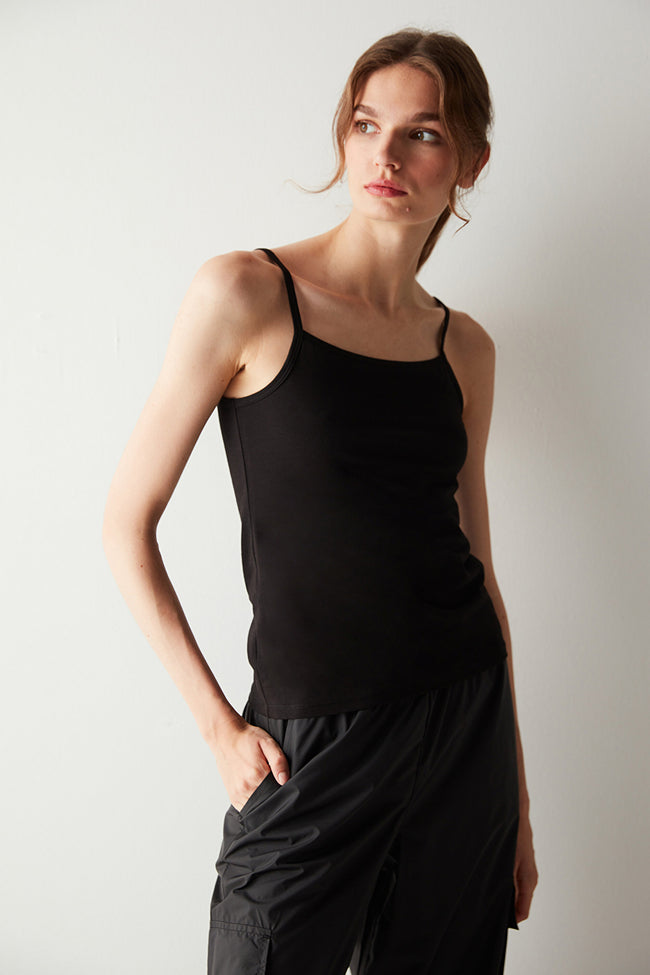 Black Basic Tank Top with Straps Main Image