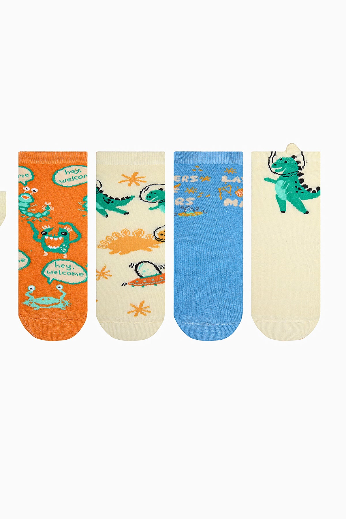 Boys Astro Dino Multicolored 4-Pack Ankle Socks