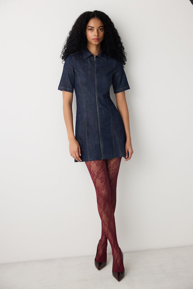 Floral Fishnet Burgundy Tights Hover Image