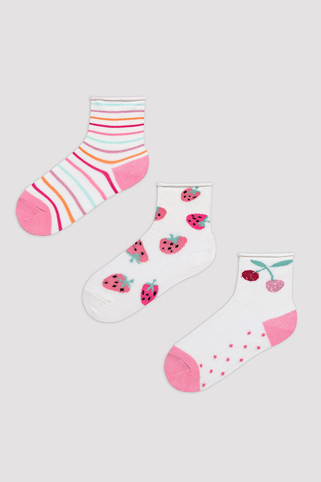 Girls Strawberry 3-Piece Socks Hover Image