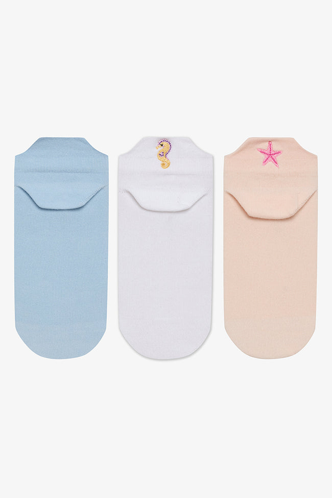 3 Pairs of Cotton Embroidered Back Socks Hover Image