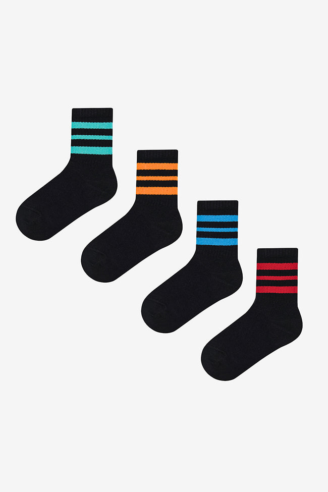 Boy Striped Detailed 4-Pack Black Tennis Socks Hover Image