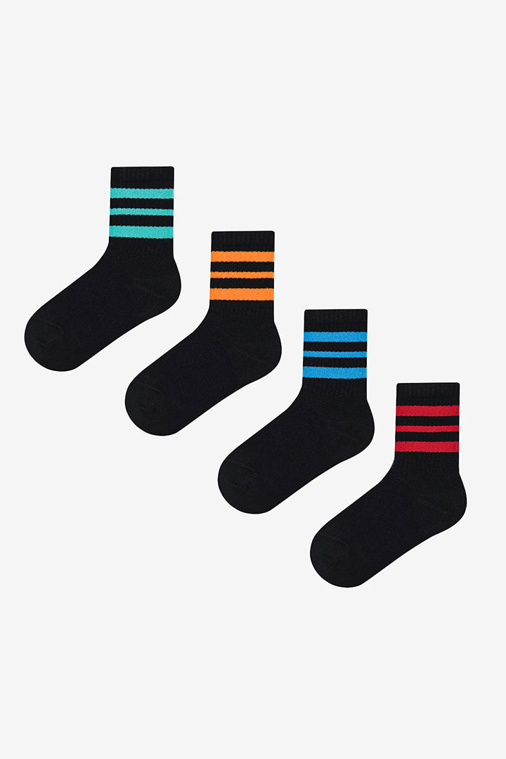 Boy Striped Detailed 4-Pack Black Tennis Socks