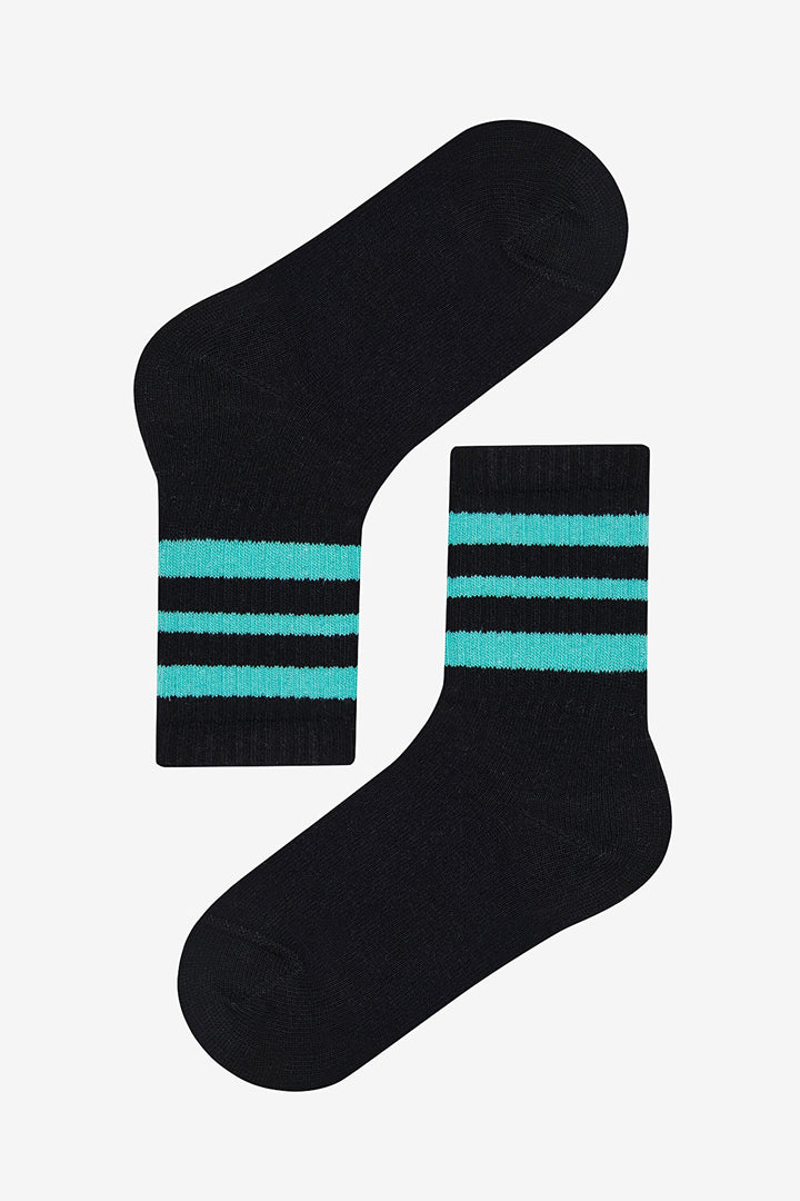 Boy Striped Detailed 4-Pack Black Tennis Socks