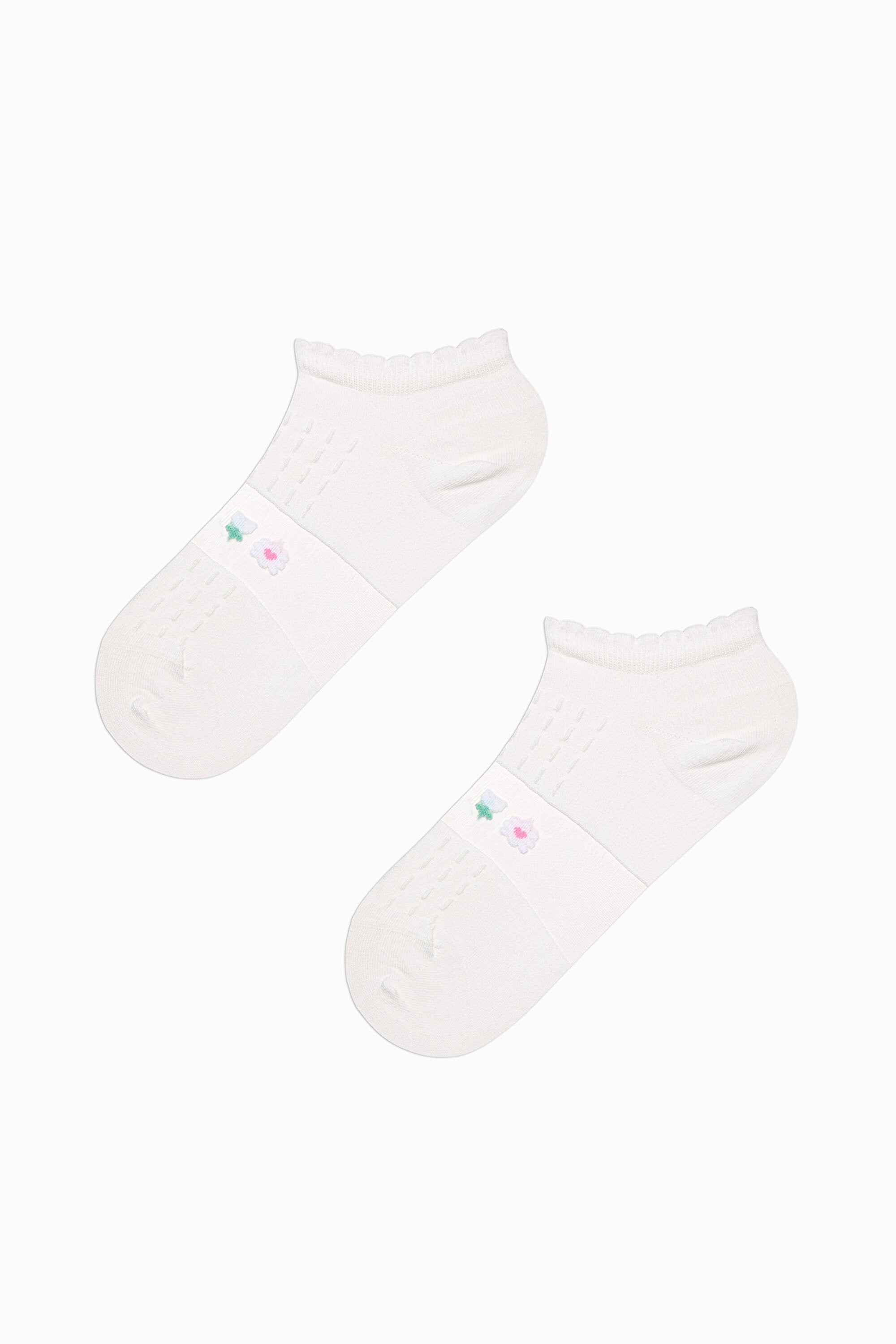 2 Pairs of Cotton Transparent Tulle Detailed Toe Seamless Ankle Socks