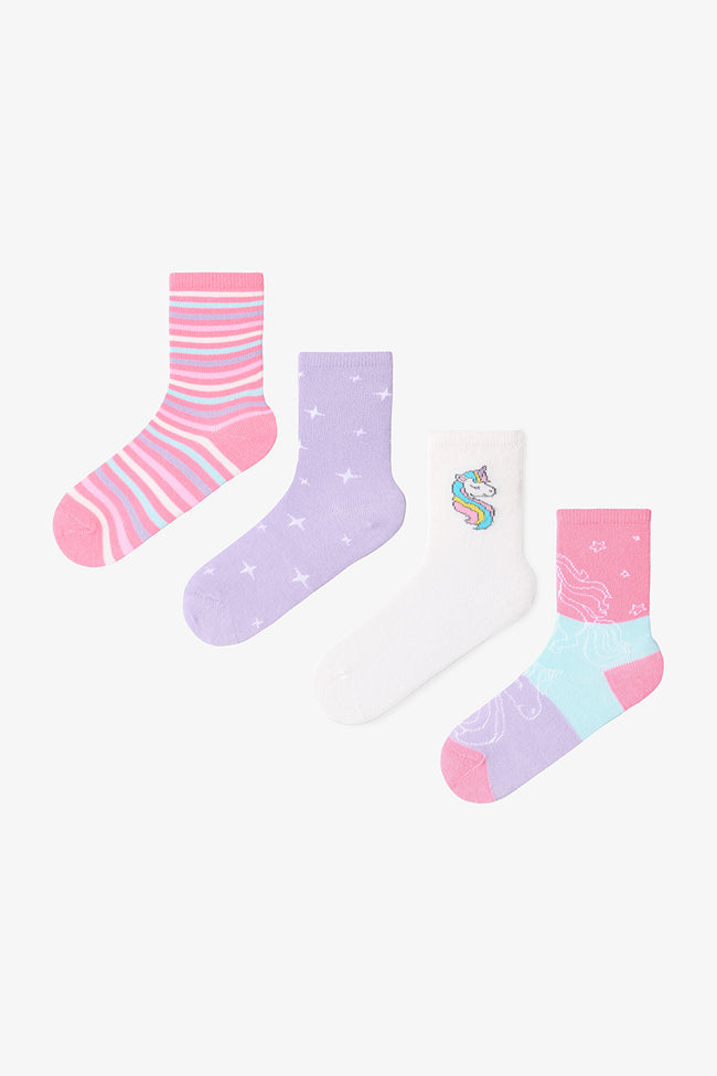 Colorful Girls Galaxy Unicorn 4-Pack Socks Hover Image