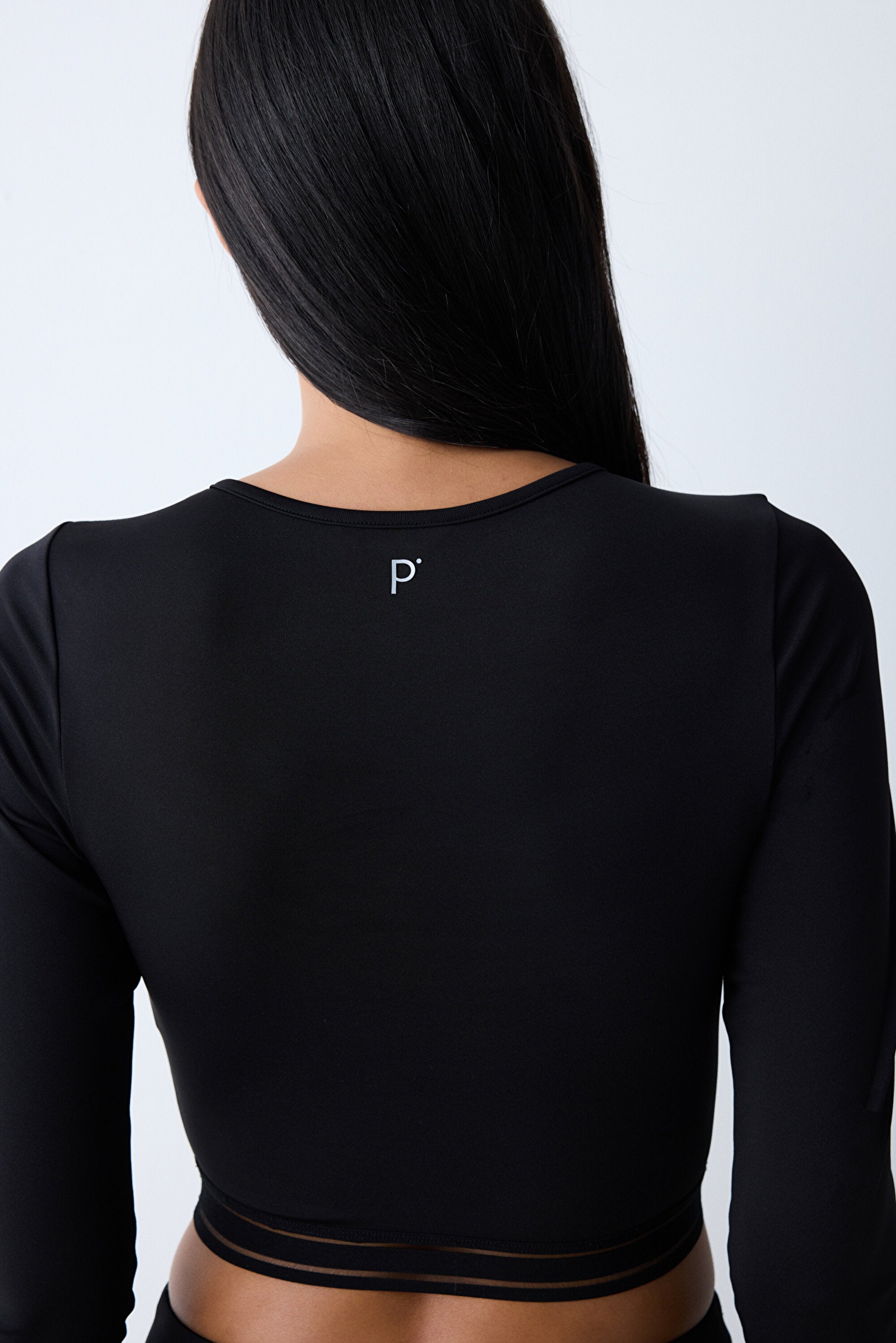 Black Tulle Detailed Long Sleeve Top