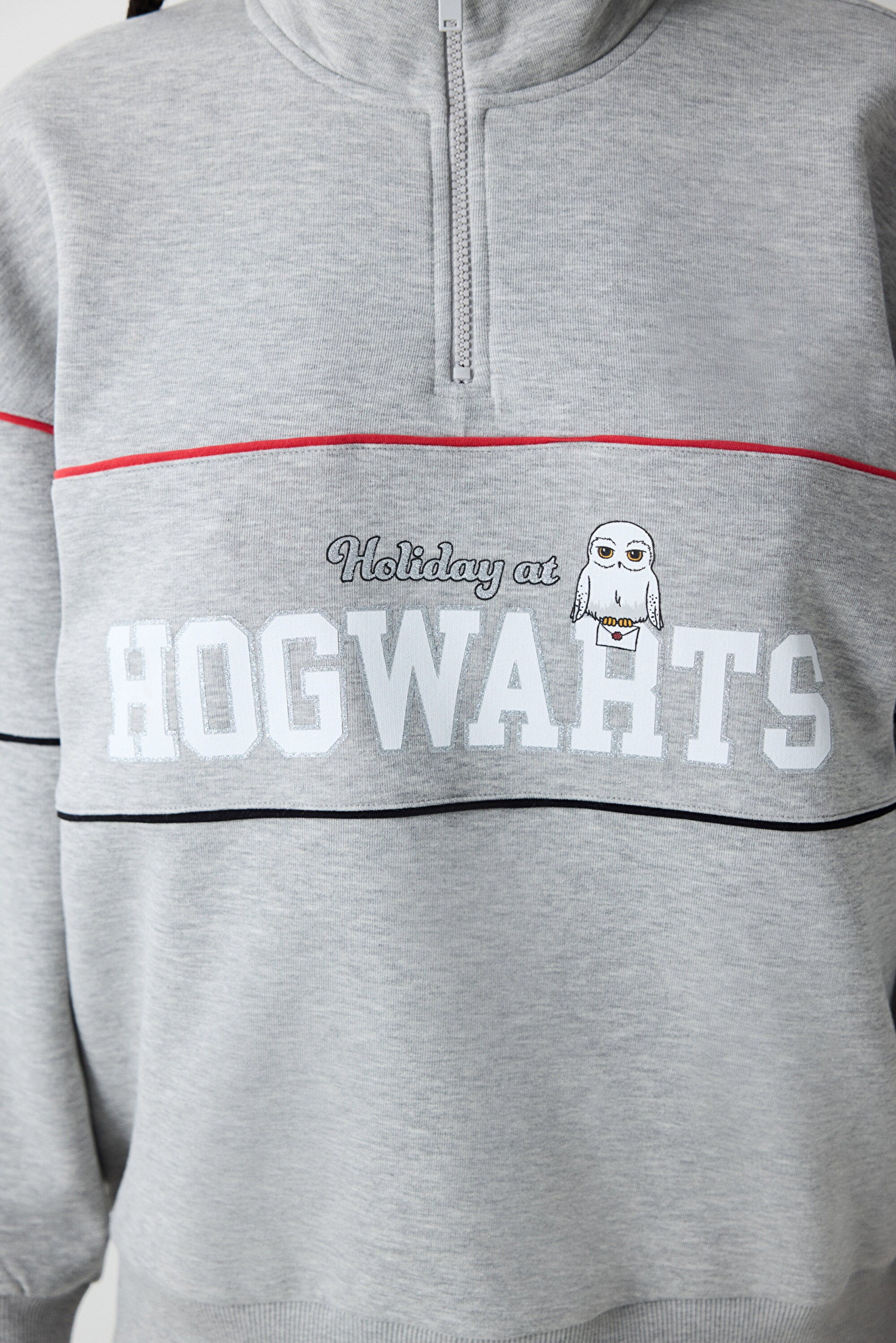Grey Melange Half Zipper Harry Potter Printed Sweatshirt