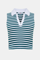 Polo Neck Striped Multi Color Top