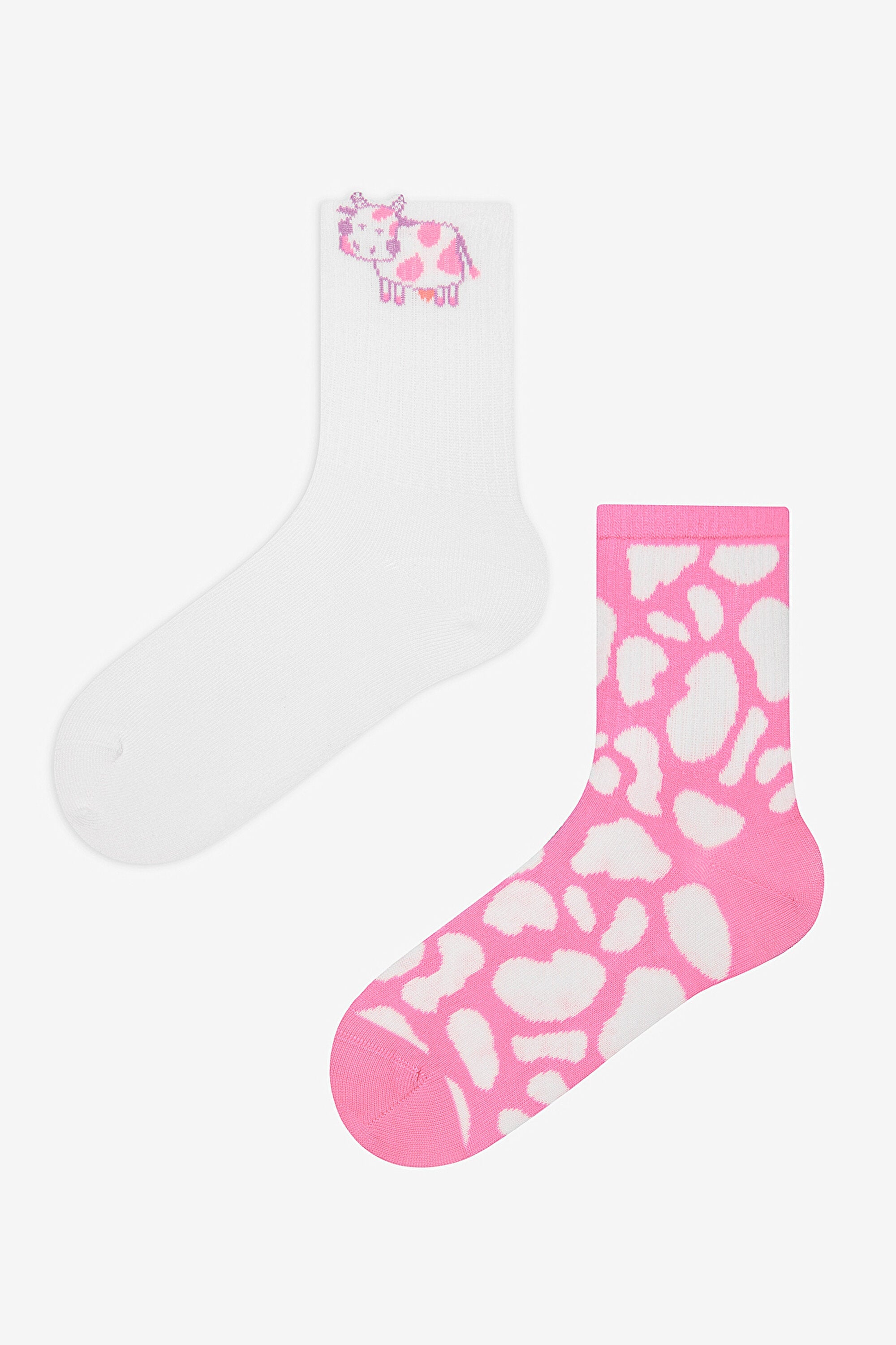 2 Pairs Cotton 3D Cow Patterned Toe Seamless Ankle Socks