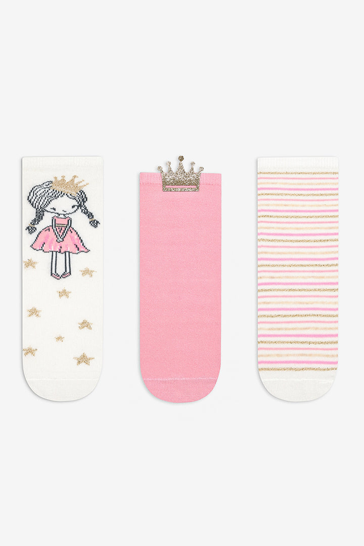 Girls Princess 3-Pack Multicolored Ankle Socks