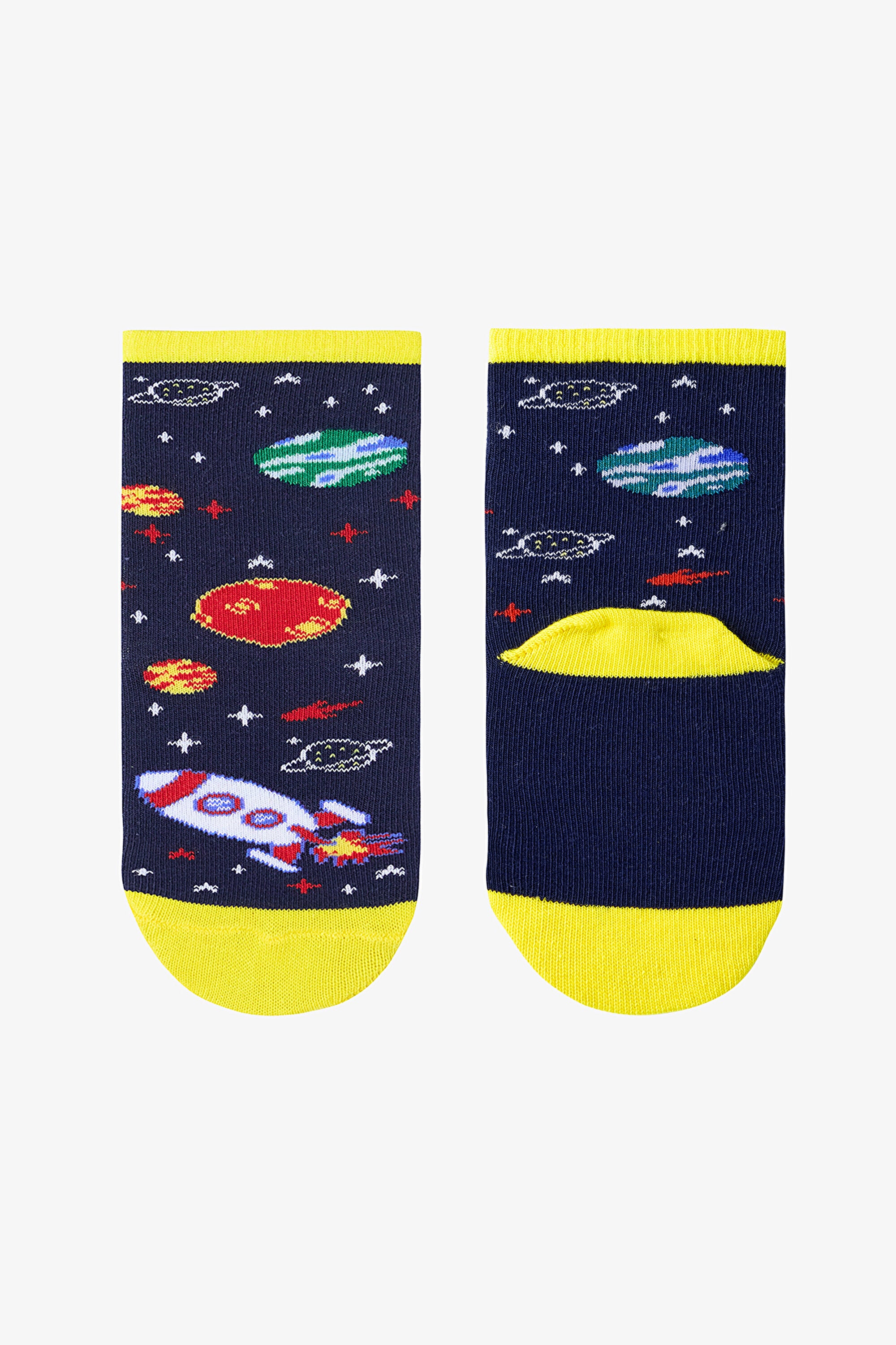 Boys Spacecraft Rocket Pattern Cotton 4-Pack Ankle Socks