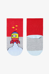 Boys Spacecraft Rocket Pattern Cotton 4-Pack Ankle Socks
