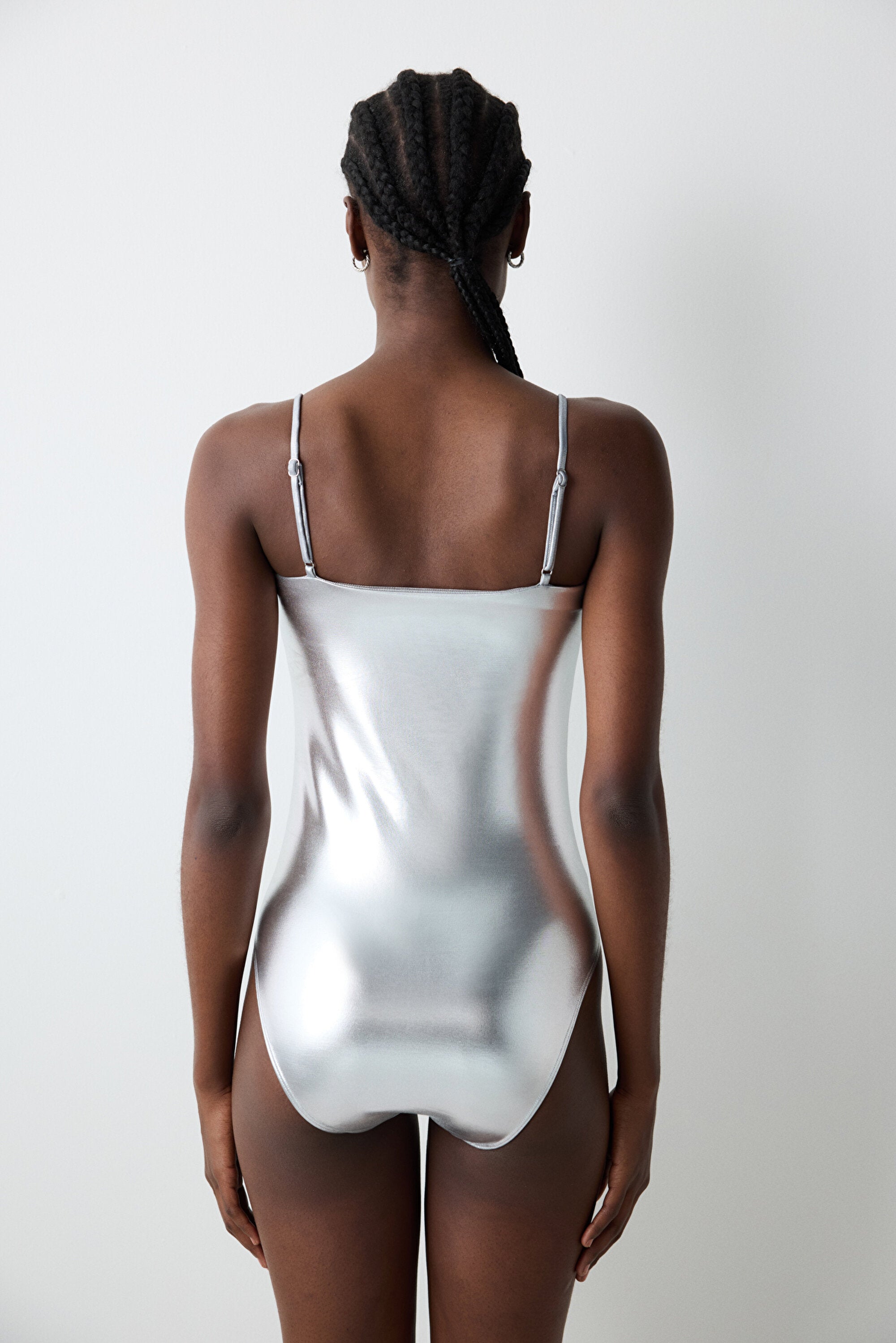 Silver Thin Strapped Bodysuit