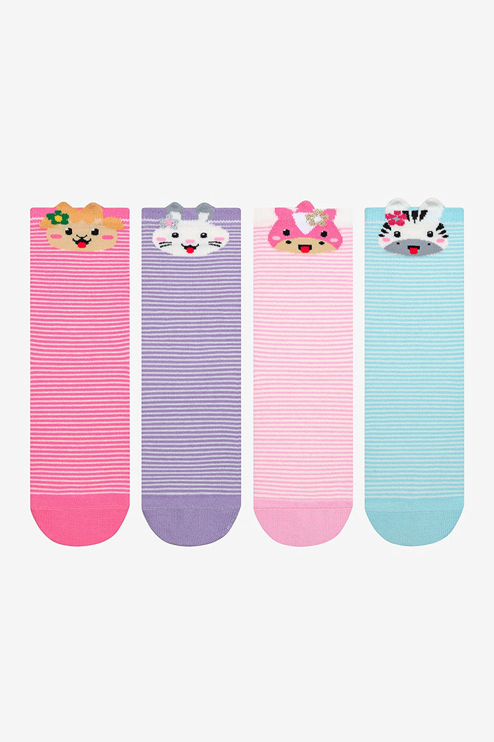 Girls Funny Animals 4-Pack Multicolored Ankle Socks