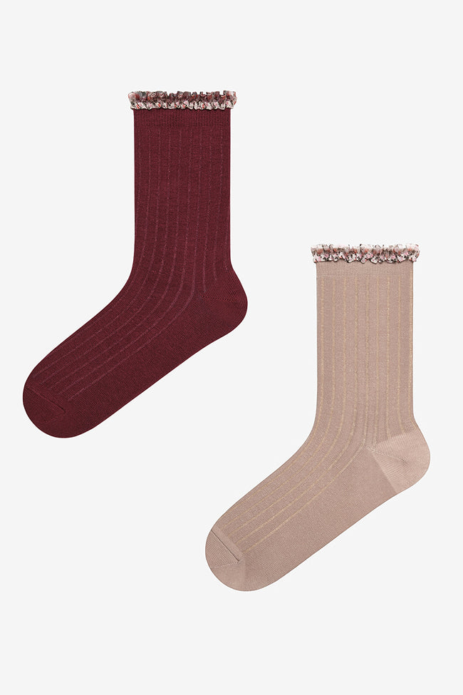 Pretty Tulle 2-Pack Beige Multicolored Ankle Socks Hover Image