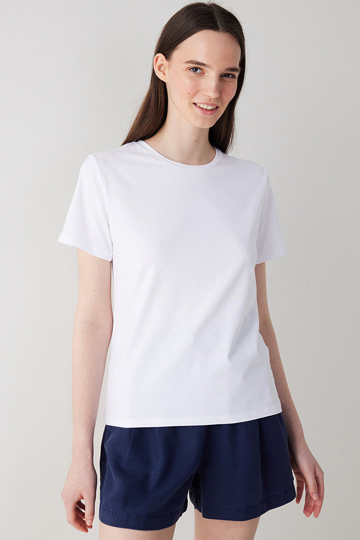 Cotton White Short Sleeve Basic T-Shirt