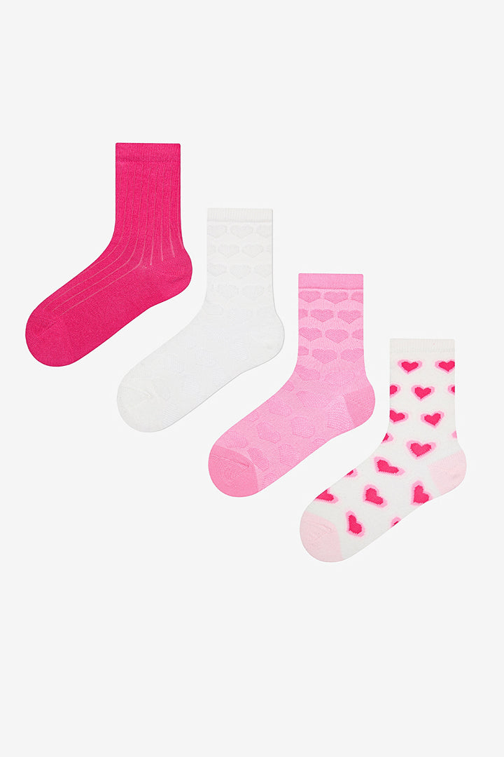 Girls Pink Heart 4-Pack Multicolored Ankle Socks