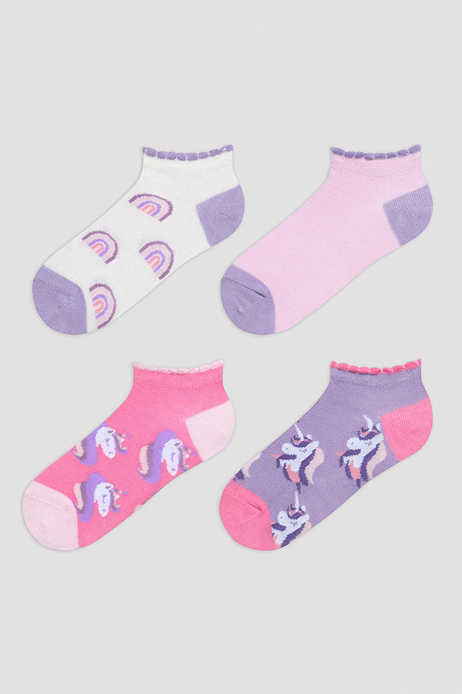 Girl's Rainbow Unicorn 4in1 Liner Socks Hover Image