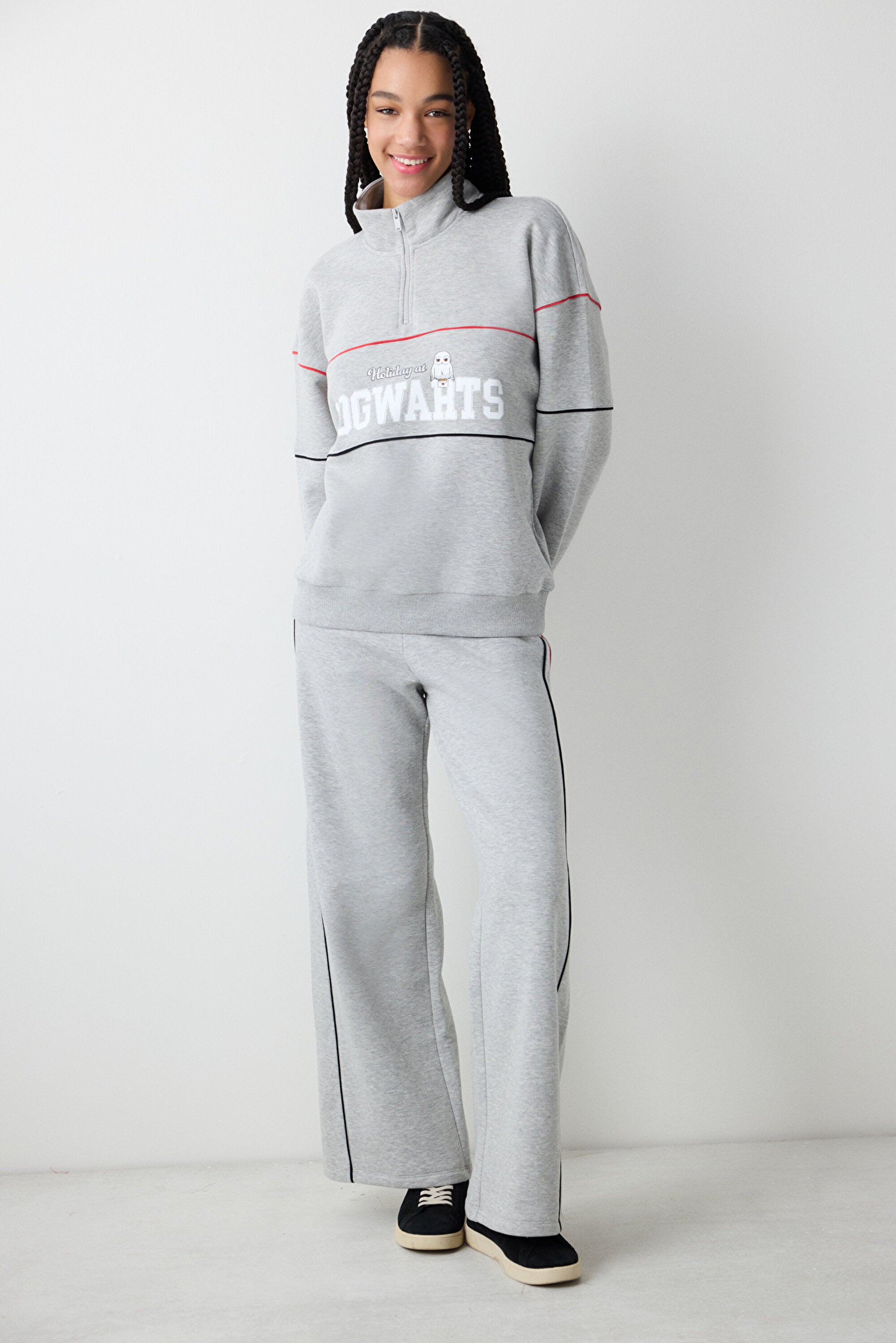 Grey Melange Harry Potter Printed Wide Leg Trousers