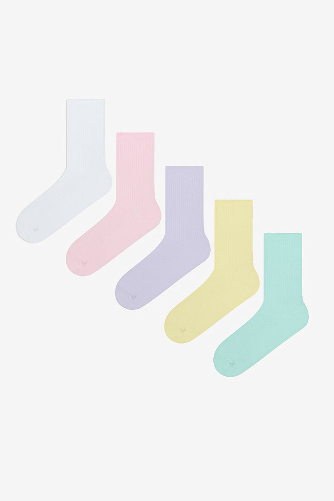 5 Pairs of Cotton Colorful Ribbed Ankle Socks Hover Image