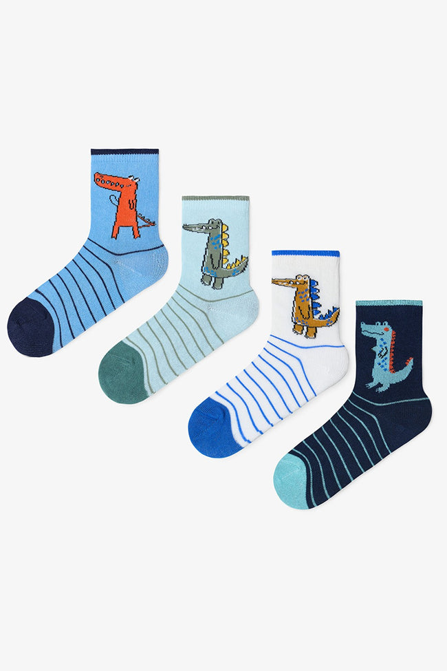 Boys' Dino Friends Dinosaur Patterned 4-Pack Ankle Socks Hover Image