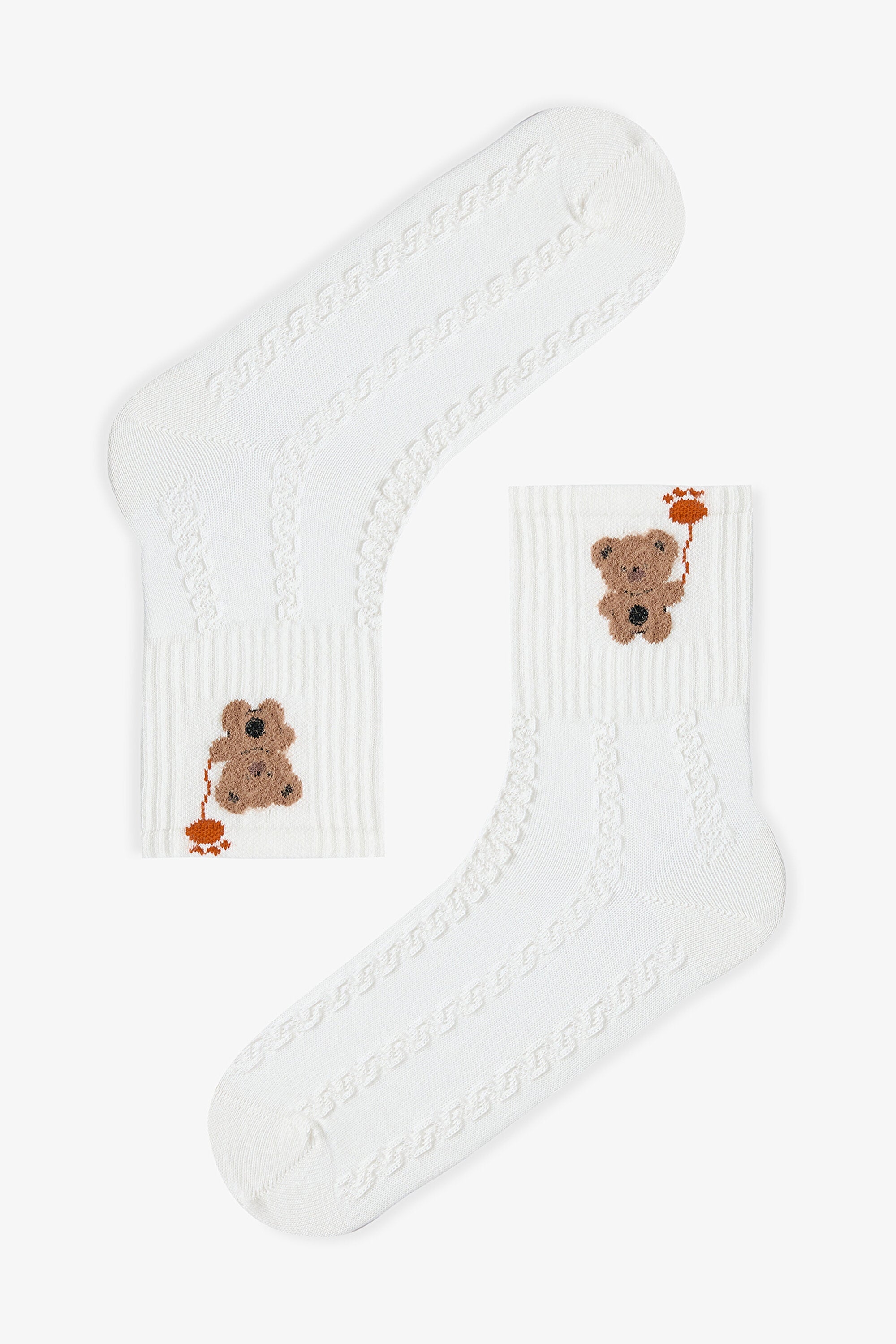 3 Pairs of Cotton Self-Patterned Teddy Bear Socks