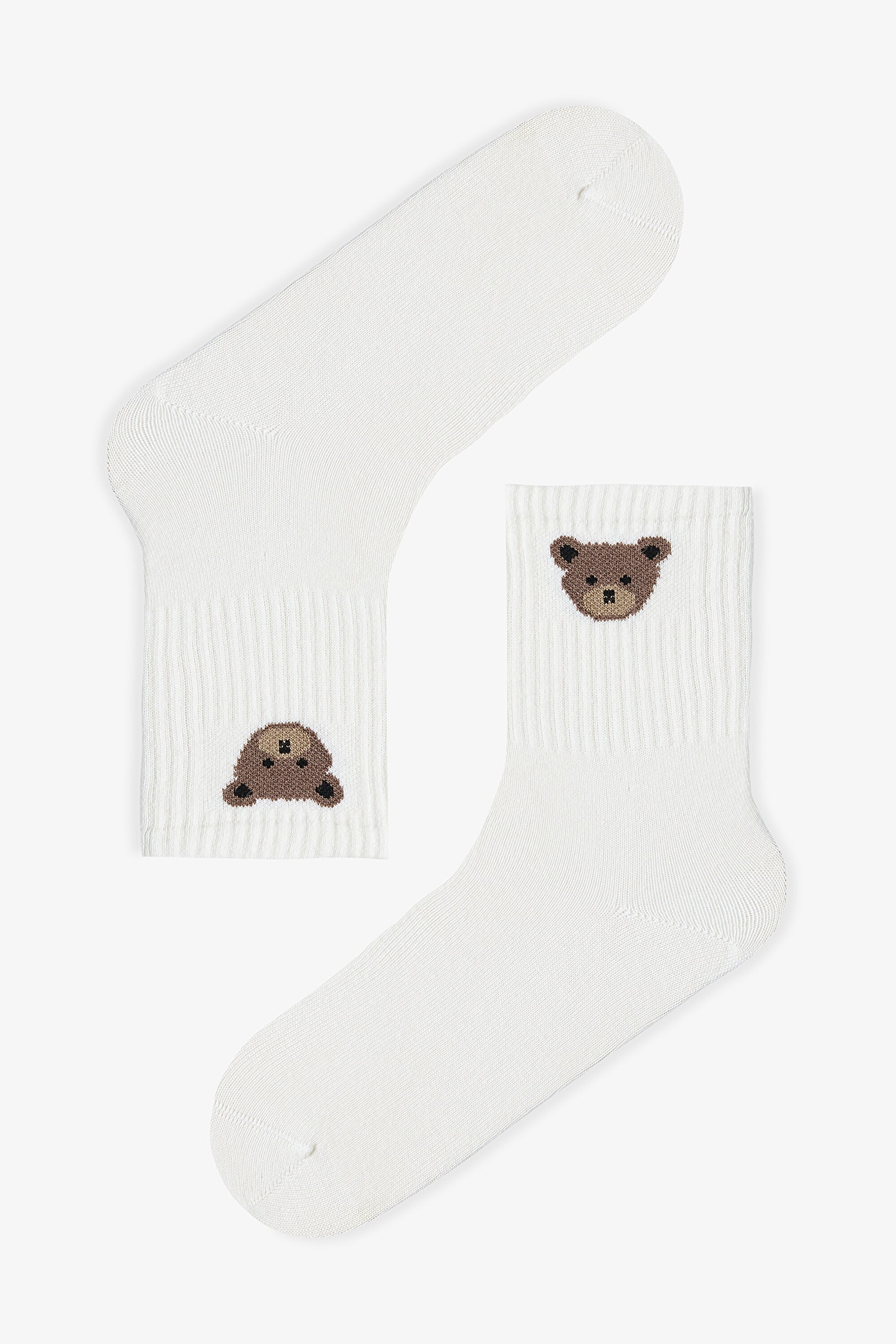 3 Pairs of Cotton Self-Patterned Teddy Bear Socks