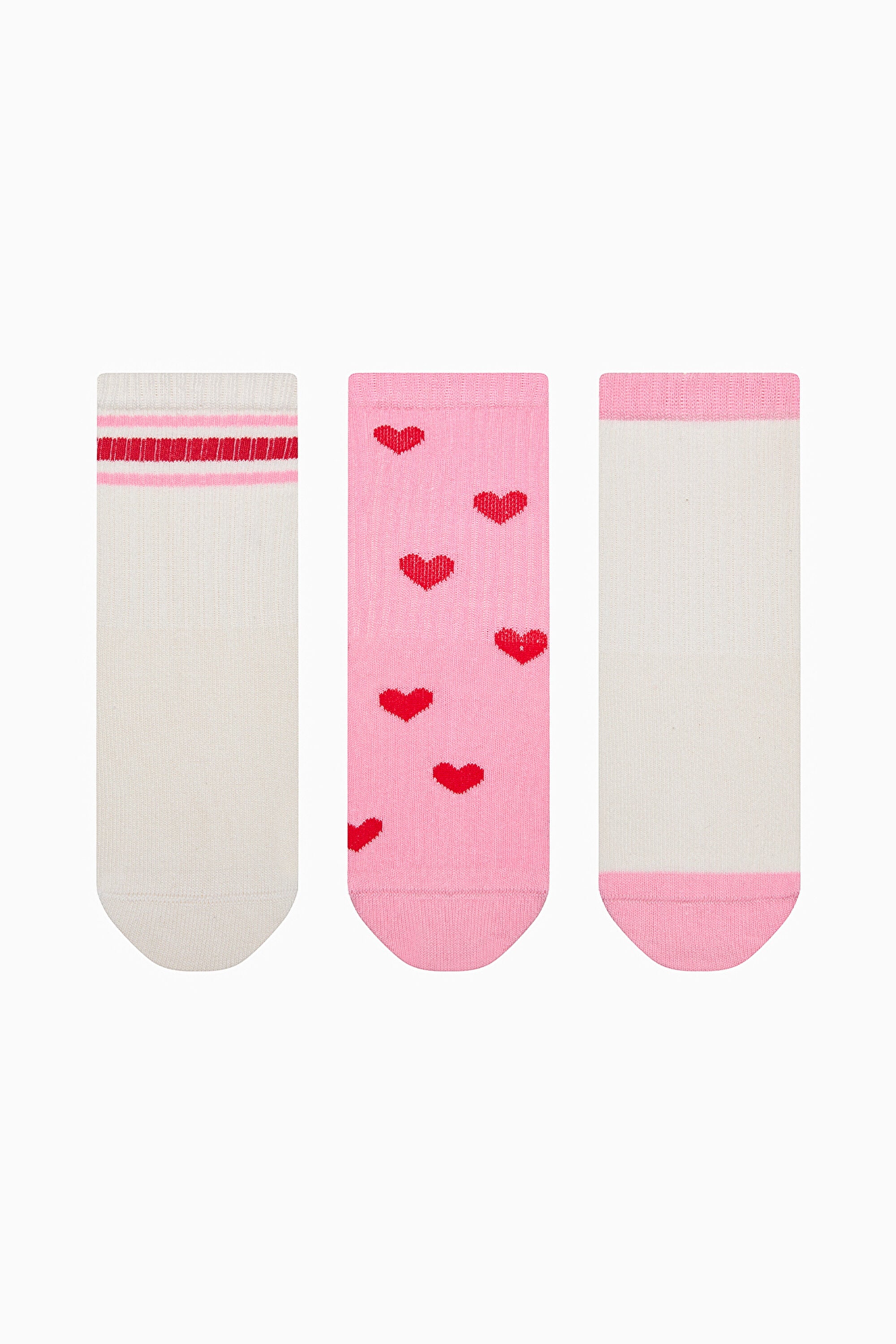 Girls Heart Multicolored 3-Pack Ankle Socks