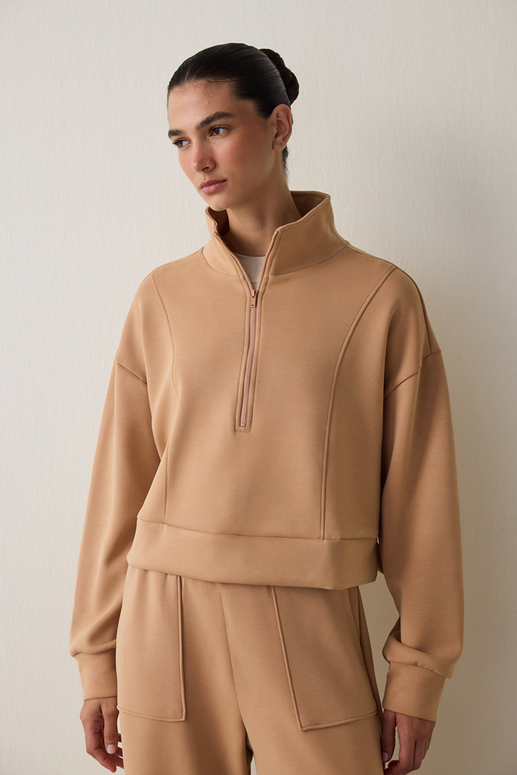 Gray Modal Stand-Up Zipper Collar Sweatshirt