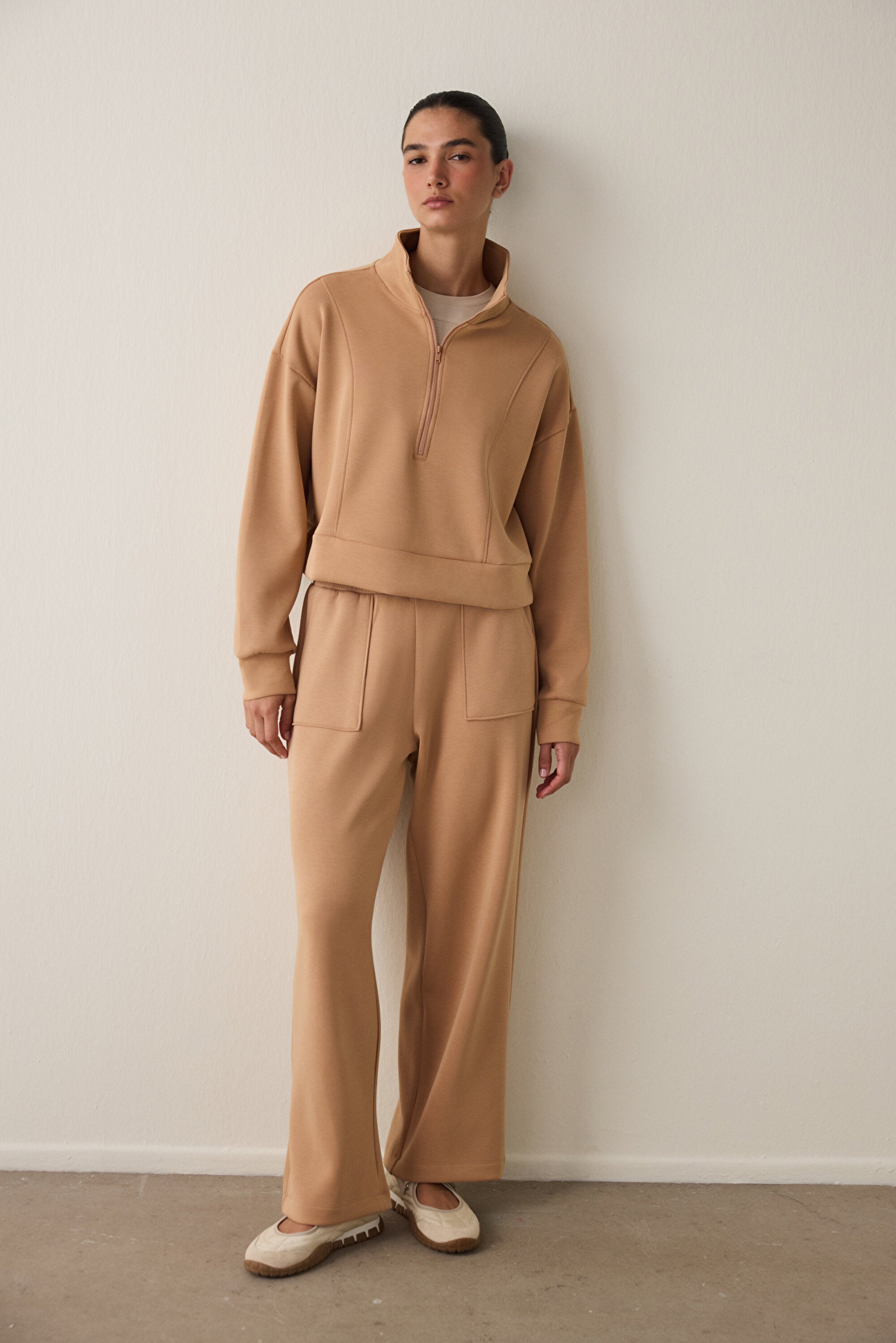 Gray Modal Stand-Up Zipper Collar Sweatshirt