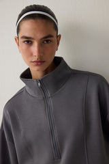 Gray Modal Stand-Up Zipper Collar Sweatshirt