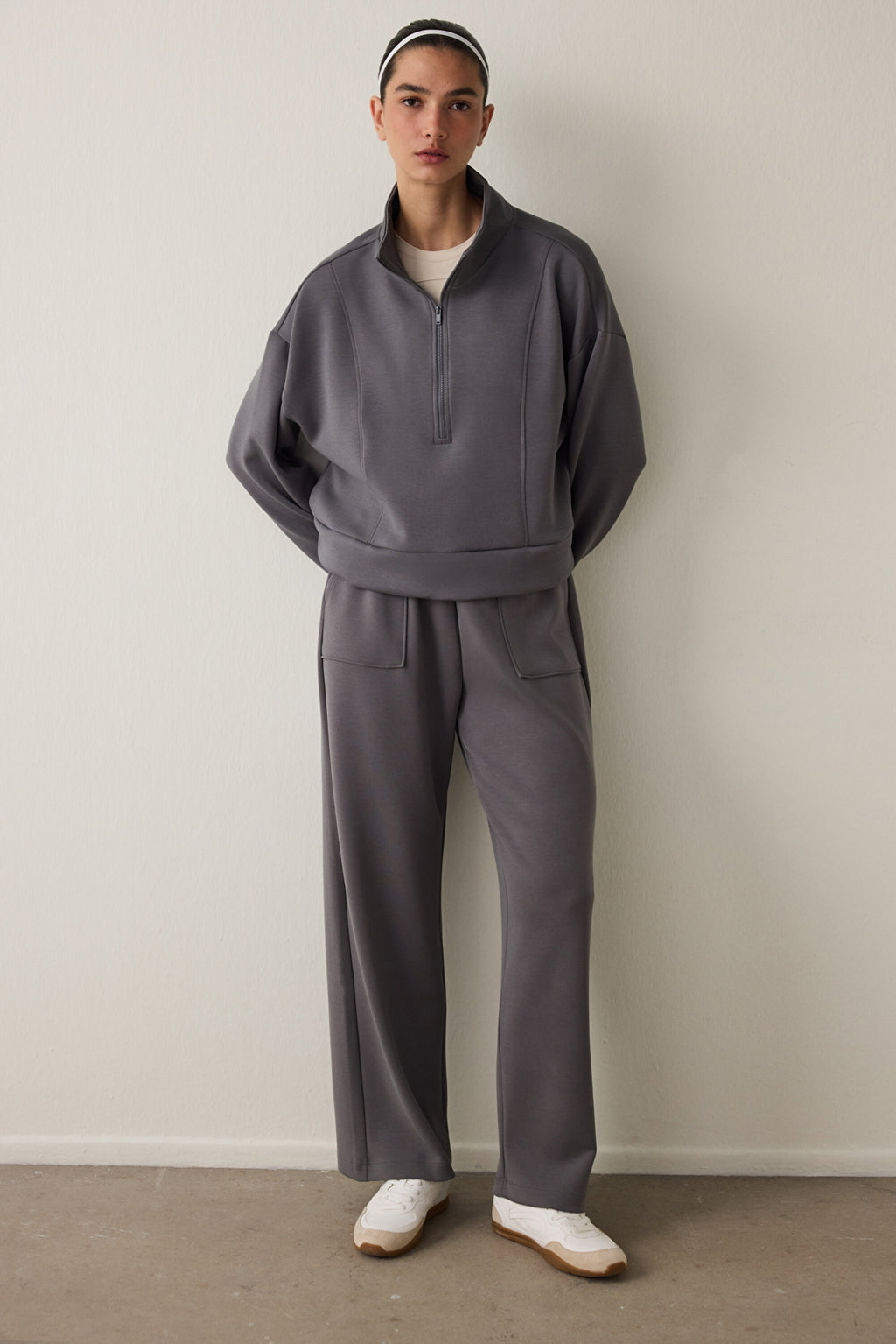 Gray Modal Stand-Up Zipper Collar Sweatshirt