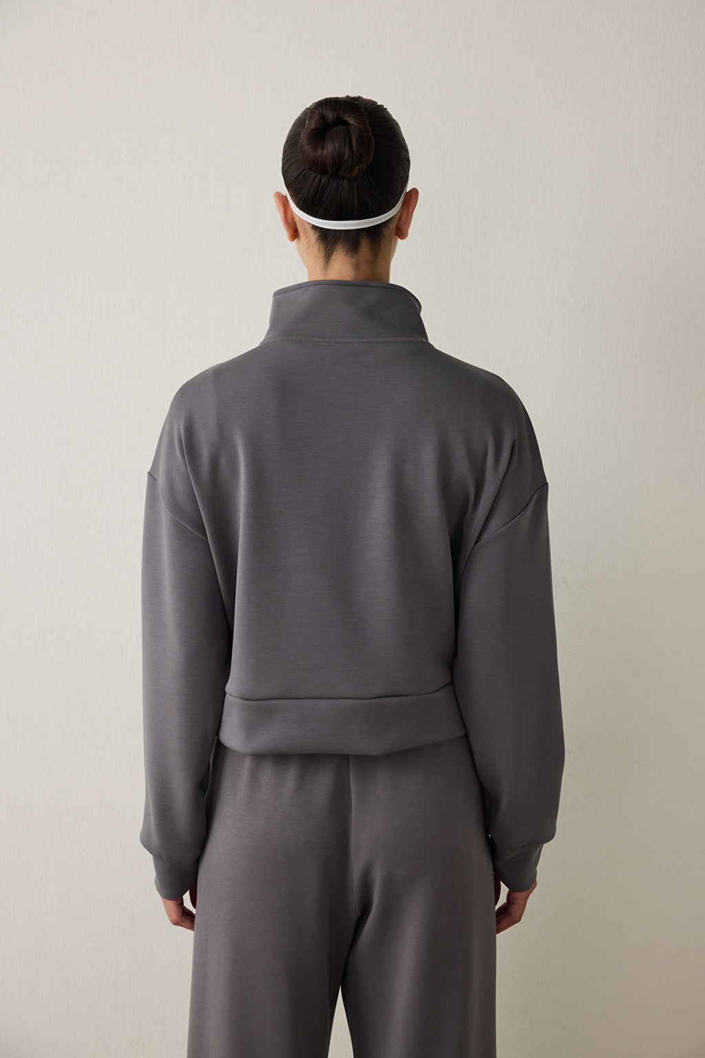 Gray Modal Stand-Up Zipper Collar Sweatshirt