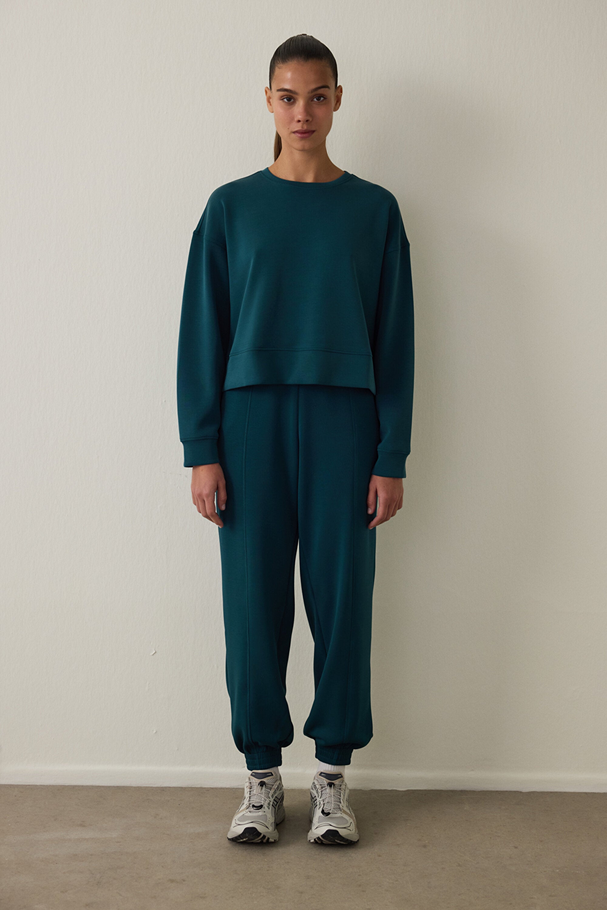 Beige Modal Raised Jogger Sweatpants