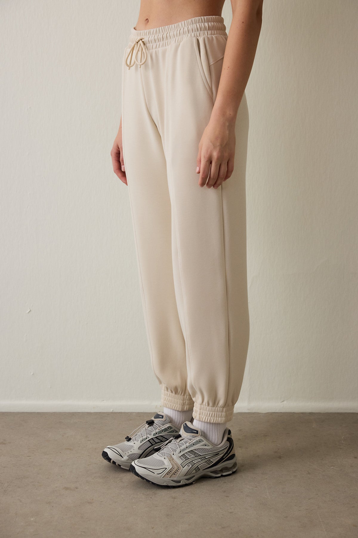 Beige Modal Raised Jogger Sweatpants
