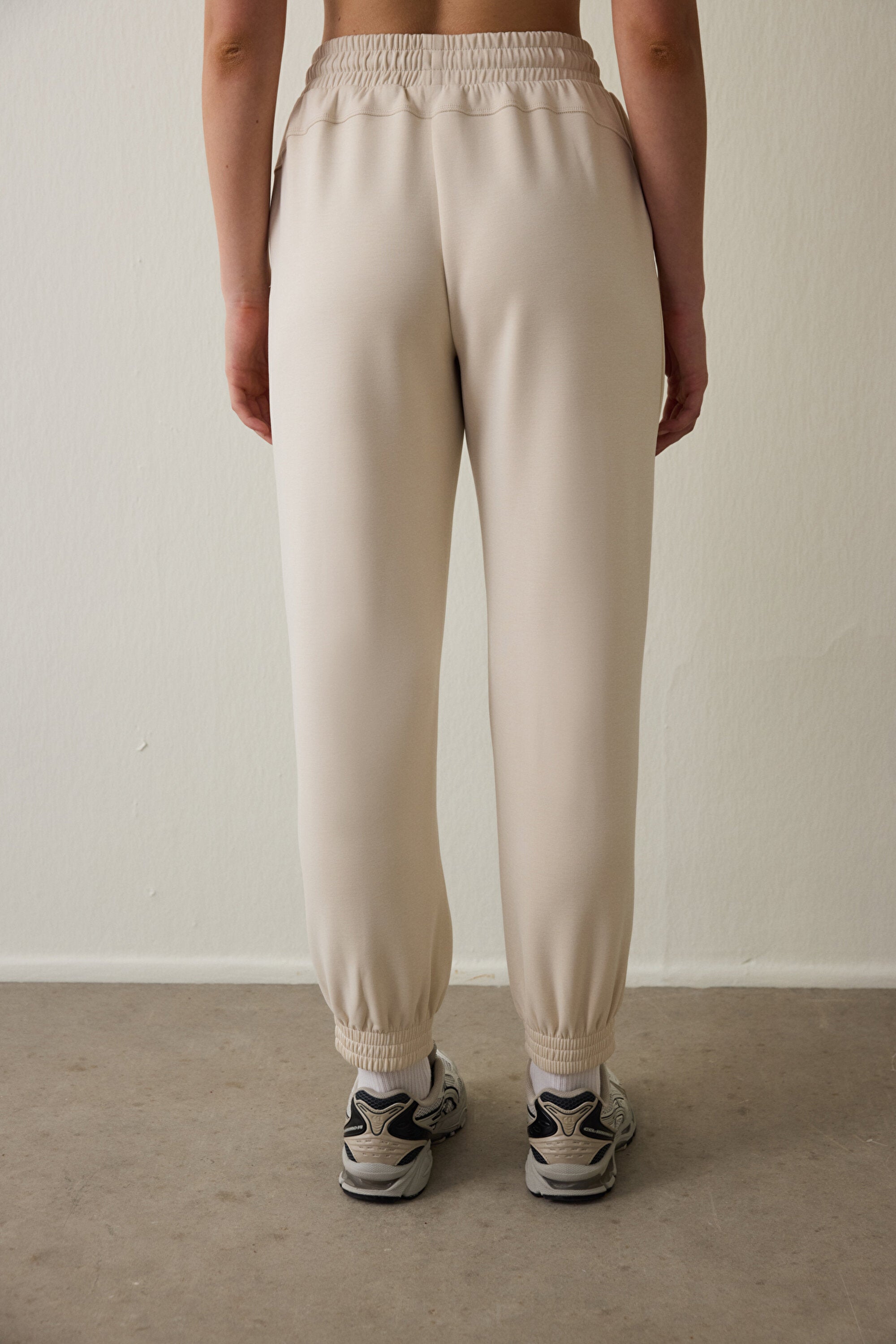 Beige Modal Raised Jogger Sweatpants