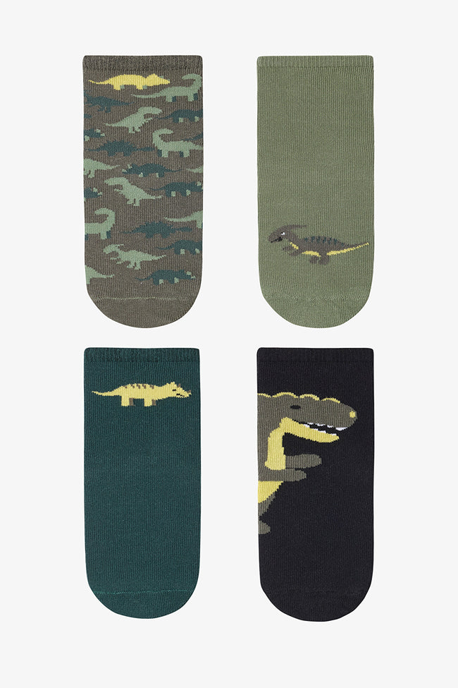 Colorful Boys Green Dino 4-Pack Ankle Socks Hover Image