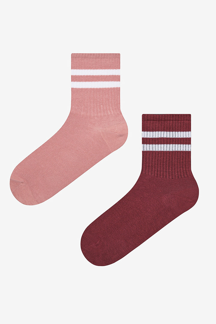 Striped 2-Pack Claret Red Multicolored Tennis Socks