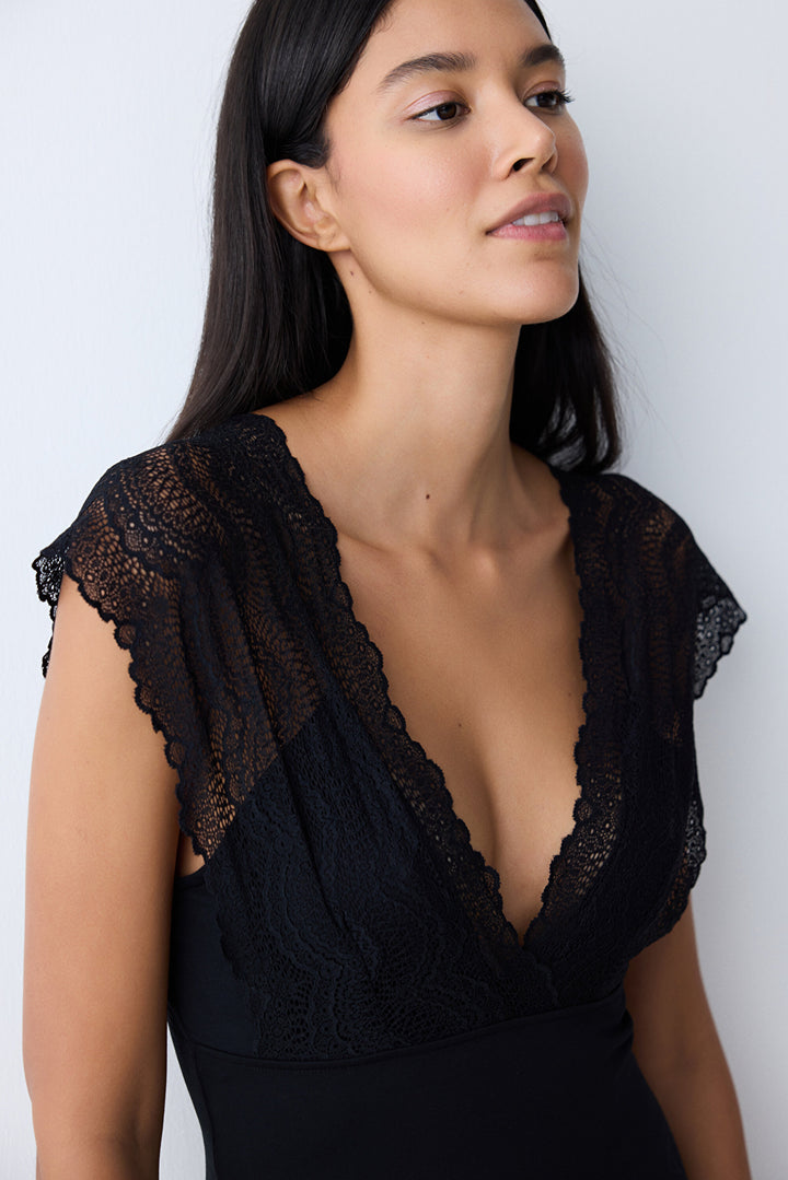 Black Lace Detail Bodysuit