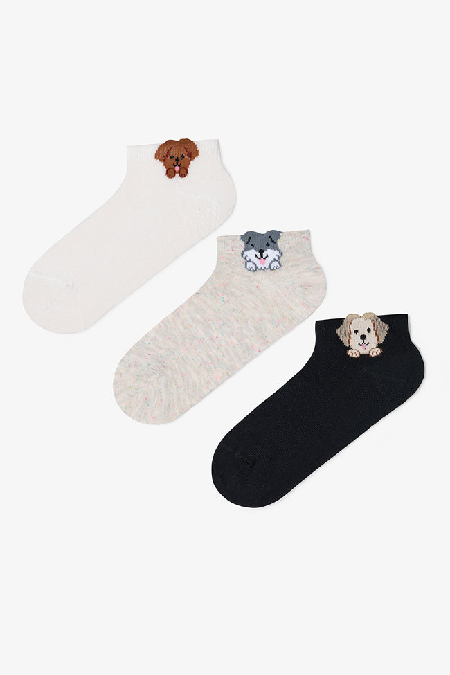 3 Pairs of Cotton 3D Animal Pattern Ankle Socks Hover Image