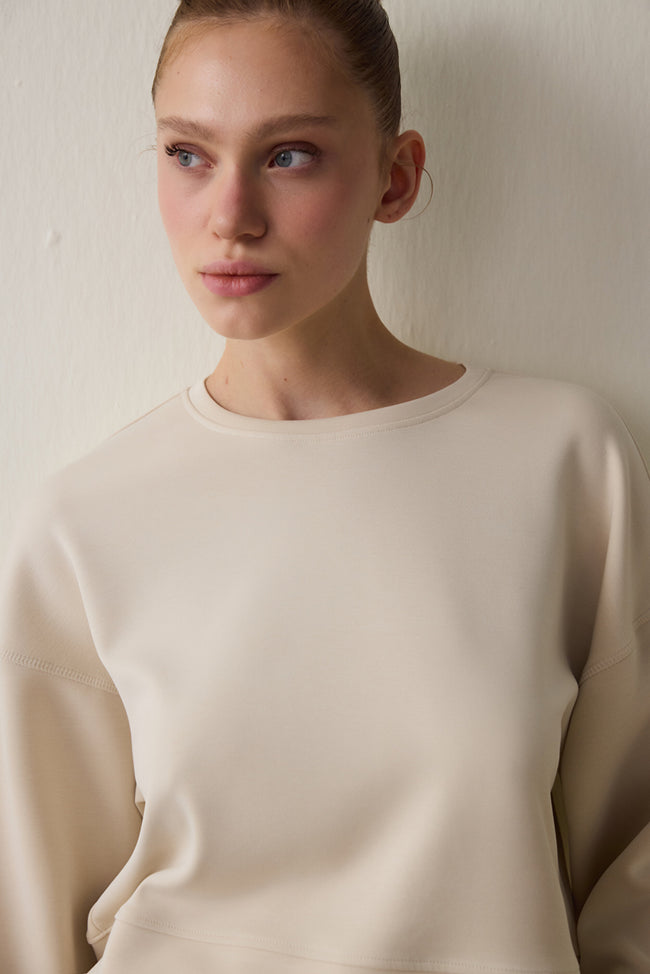 Beige Modal Raised Sweatshirt Main Image