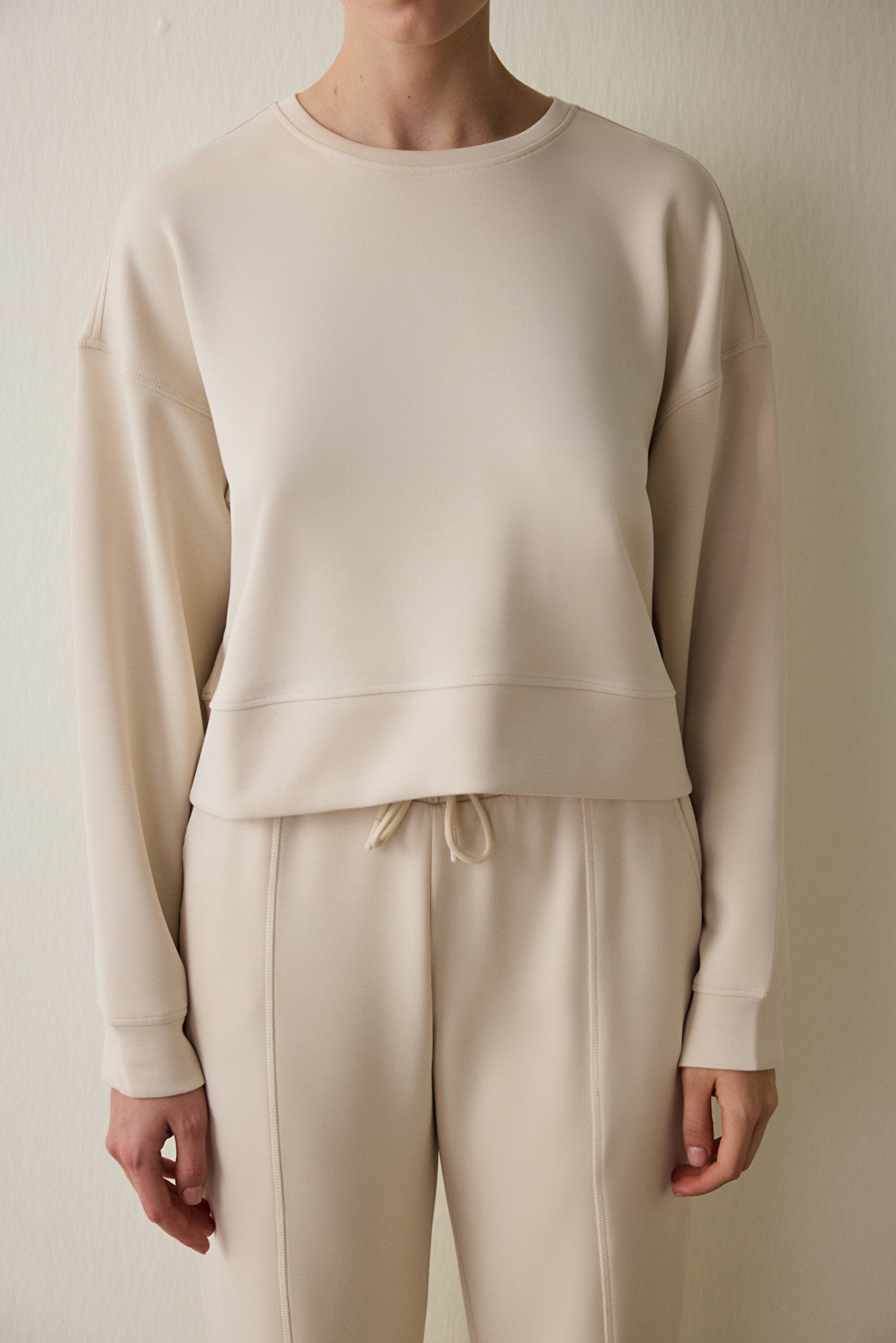 Beige Modal Raised Sweatshirt