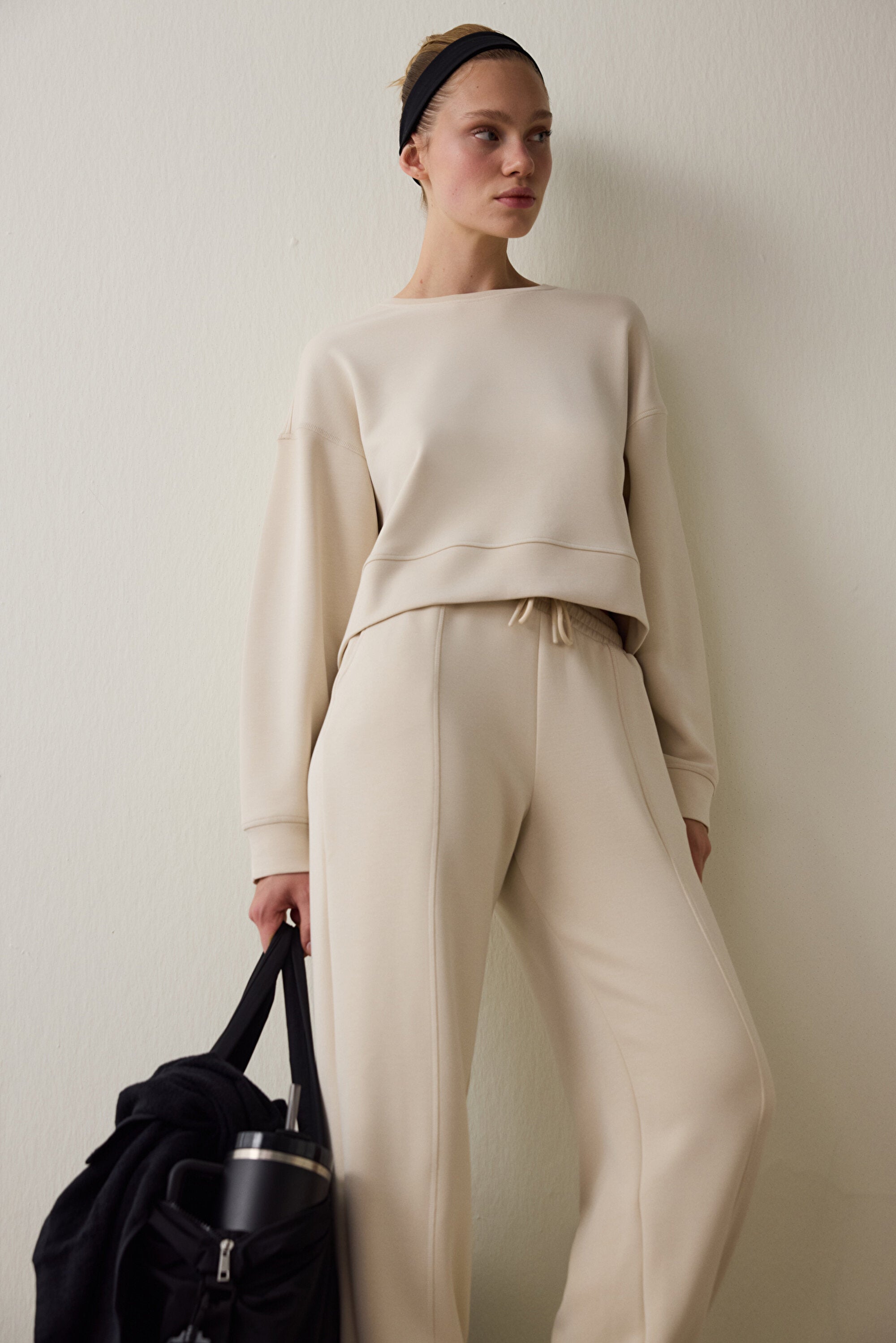 Beige Modal Raised Sweatshirt