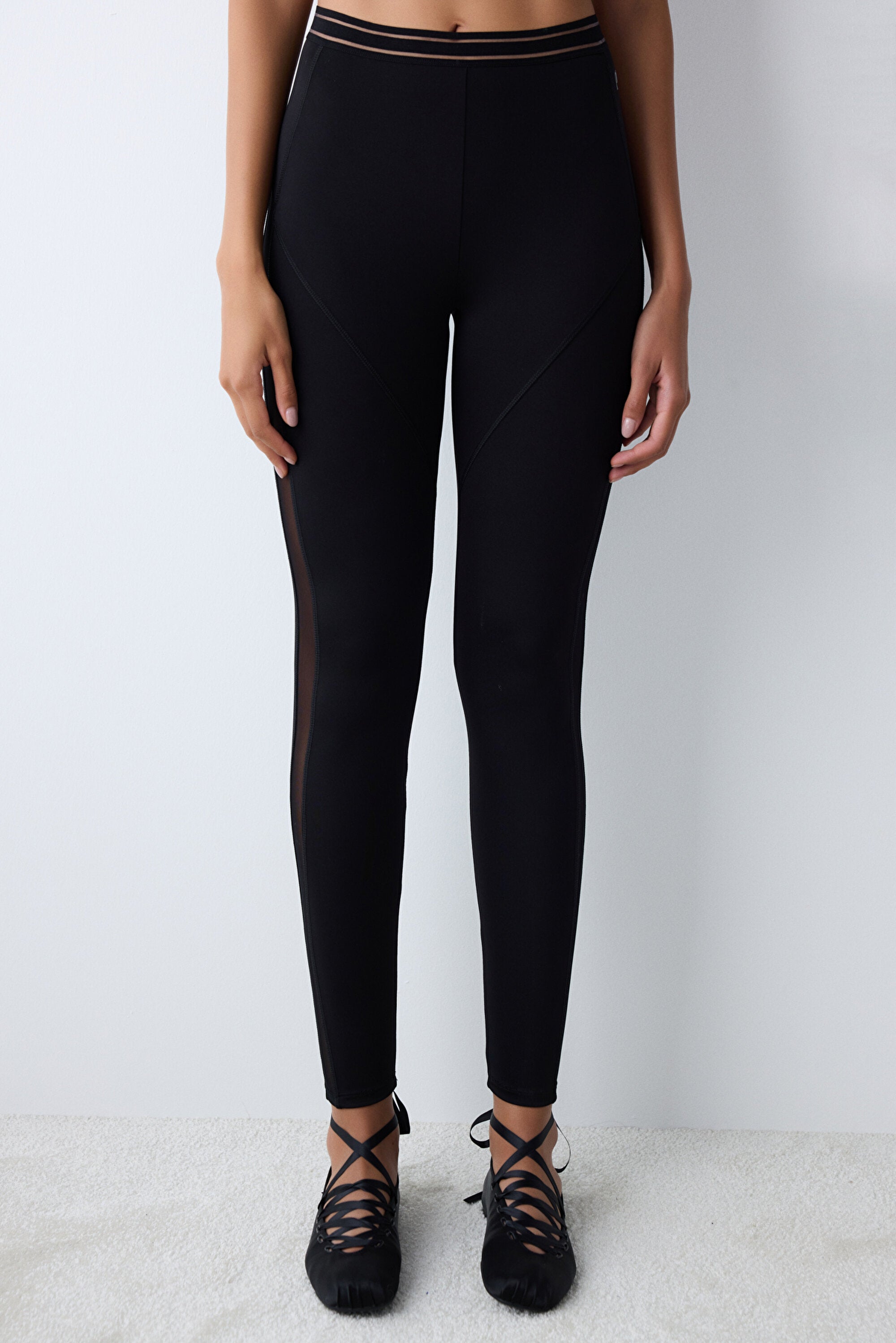 Black High Waist Tulle Detailed Leggings