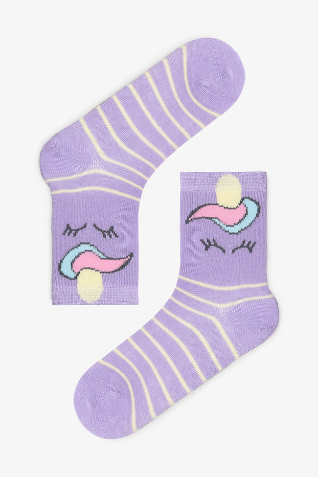 Girls Rainbow Unicorn Patterned 4-Pack Cotton Ankle Socks Main Image