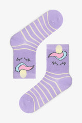 Girls Rainbow Unicorn Patterned 4-Pack Cotton Ankle Socks